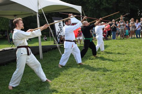 Kabudo Martial Arts gives a perfomance exhibiting various traditional weapons at Matsuri Festival at the Japan House on Sunday, Aug. 28