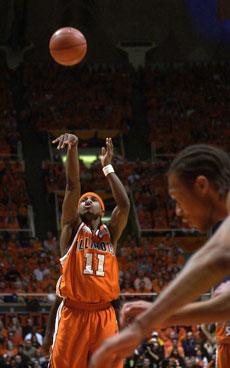 Illinois guard Dee Brown (11) shoots a free throw during the first half of the game against Purdue Thursday night at Assembly Hall. Illinois defeated Purdue 84-50. Online Poster
