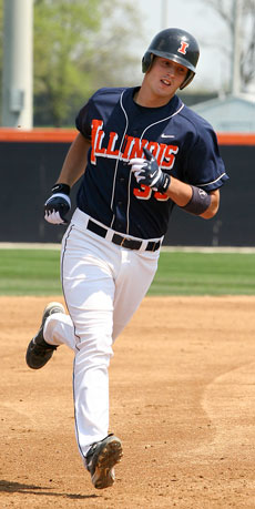 Dusty Bensko runs past third base after hitting a homer on April 17 at Illinois Field. Online Poster
