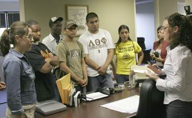 La Colectiva´s delegation meets with Representative Tim Johnson´s staff on Saturday during an immigration reform rally outside Johnson´s office. The delegation did not meet with Johnson, but drew attention by leaving more than a thousan Adam Babcock
