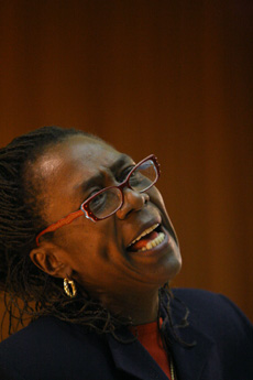 Afeni Shakur, mother of the late artist Tupac Shakur, speaks at Foellinger on Sunday afternoon for the Alpha Phi Alpha´s 20th Annual Ritual Ceremony. Josh Birnbaum
