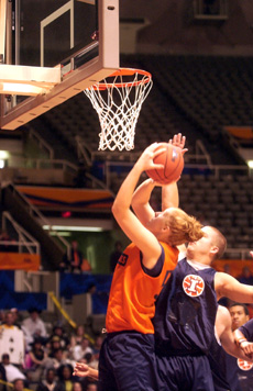 Forward Stephanie Chellen takes a shot during the Orange and Blue Scrimmage on Sunday afternoon at Assembly Hall. Tessa Pelias
