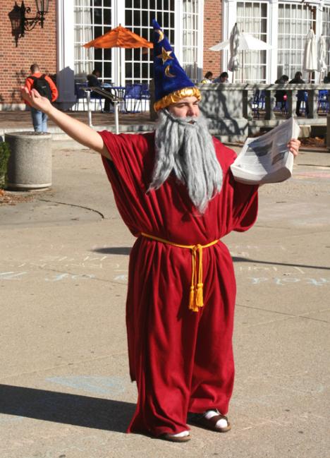 Brian Melamed, junior in LAS, heralds the coming of a new student newspaper, "The Monthly Periodical." He passed out the first copies of it Thursday morning on the Quad. He says it will be like The Onion in many ways. A.J. Kane
