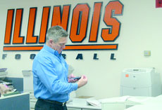 Head football coach Ron Zook waits for letters of intent to arrive at Memorial Stadium on Tuesday morning. Illinois signed 26 new players on National Letter of Intent Signing Day. Illinois Sports Information
