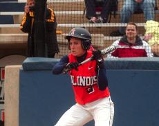 Illinois softball player Rachelle Coriddi stands at bat during the Illinois-Iowa game on March 31. Tessa Pelias
