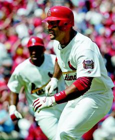 St. Louis Cardinals Albert Pujols does a little dance on the infield after hitting the game-winning RBI single in the ninth inning against the Pittsburgh Pirates in their baseball game Wednesday at Busch Stadium in St. Louis. The Cardinals beat the Pirate The Associated Press
