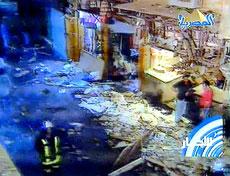 An image taken from Egypt TV shows some of the damage caused by blasts which rocked the Egyptian resort town of Dahab, Monday. Three terrorist bombs hit the Egyptian resort of Dahab at the height of the tourist season, killing at least 22 people and wound The Associated Press
