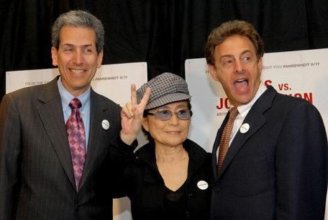 Yoko Ono Lennon poses with filmmakers David Leaf, left, and John Scheinfeld after talking about their new film "The U.S. vs. John Lennon" during a press conference at The Regency Hotel Wednesday in New York. The documentary played at the Toronto Film Fest The Associated Press
