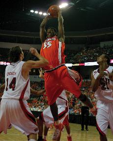 Illinois forward Shaun Pruitt, center, goes for a shot over Bradley defenders, Saturday at the Sears Center in Hoffman Estates, Ill., during the Chicago Invitational Challenge. Illinois faces off against Maryland tonight at 6 p.m. at Assembly Hall. Adam Babcock
