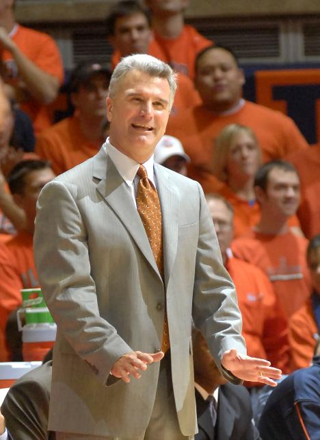 Illinois coach Bruce Weber signals to his team in the second half of the game against Georgia Southern in Champaign Friday. Illinois won 85-50 The Associated Press
