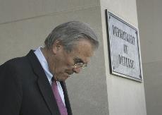Defense Secretary Donald H. Rumsfeld prepares to receive Mexican Navy Secretary Admiral Marco Antonio Peyrot, not shown, during an honor cordon at the Pentagon on Oct. 30. President George W. Bush confirmed that Rumsfeld is stepping down during a press co The Associated Press
