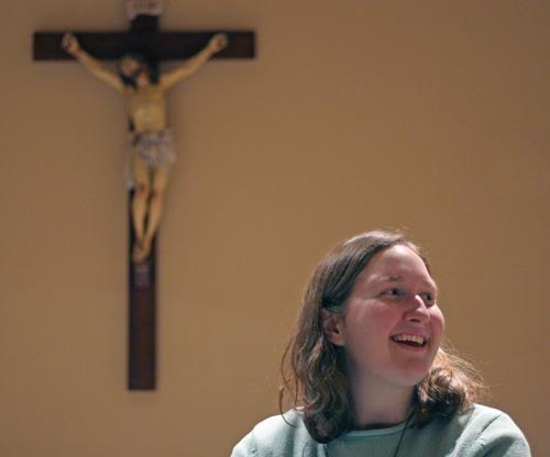 Engineering senior Mary Carlson relaxes before a discernment group meeting at St. Clare Convent at the corner of 6th and Armory in Champaign, Monday. The group met with several sisters in the convent to talk about the decision to become a nun after gradua Joseph Lamberson
