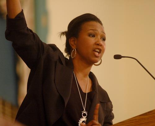 Mae Jemison, the first African American woman in space, speaks at the opening event of the Women of Color Conference Friday, March 9. Beck Diefenbach
