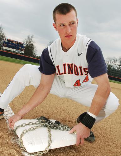 Illinois infielder Shawn Roof, known for stealing bases, poses for a picture before a game against Robert Morris College Wednesday afternoon. Roof leads the team in stolen bases for the second season in a row. Beck Diefenbach
