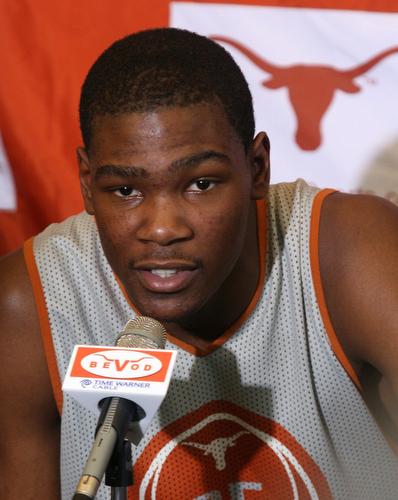 Texas freshman basketball forward Kevin Durant announces he will enter the June NBA draft during a news conference in Austin, Texas, on Tuesday. Jack Plunkett, AP
