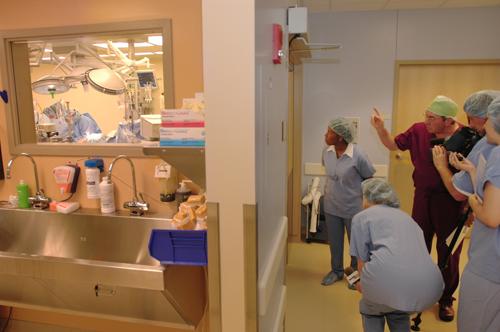 Dr. Scott Cook, cardiovascular and thoracic surgeon, shows reporters one of the new operating rooms in use at Carle Foundation Hospital in Urbana on May 24, 2007. Three out of four new operating rooms are currently in use and the fourth will be opened as Pat Traylor
