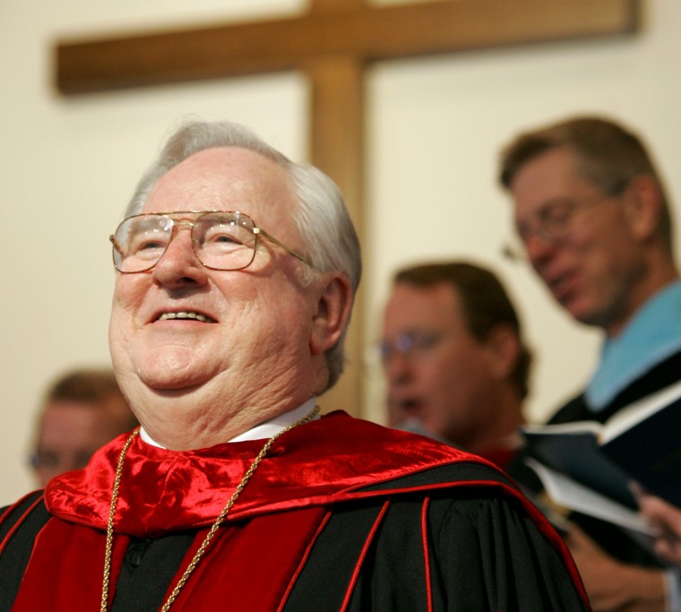 The Rev. Jerry Falwell speaks, Aug. 22, 2006, at the Midwestern Baptist Theological Seminary fall convocation in Kansas City, Mo. Falwell was found unconscious in his office Tuesday, May 15, 2007, and taken to the hospital, according to a Liberty Universi The Associated Press
