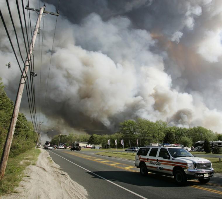 A wildfire burns Tuesday, near Little Egg Harbor Township, N.J. The Associated Press
