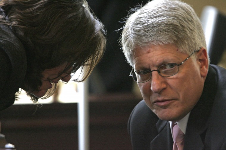 Durham County District Attorney Mike Nifong, right, speaks with an unidentified member of the audience during a break in his North Carolina State Bar trial in Raleigh, N.C., Thursday, June 14, 2007. The North Carolina State Bar has charged Nifong with bre The Associated Press
