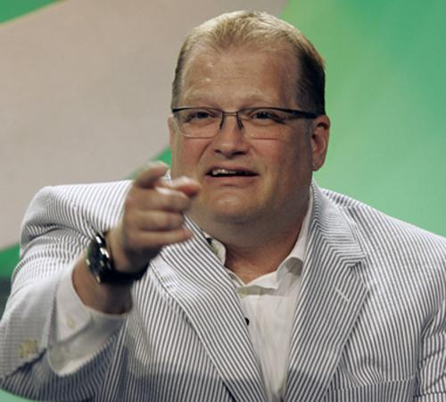 Drew Carey talks during the CBS Summer Press Tour in Beverly Hills, Calif. in this file photo from July 19, 2007. Carey was tapped Monday July 23,2007 to replace silver-haired legend Bob Barker on the CBS daytime game show The Price is Right. Nick Ut-File, The Associated Press
