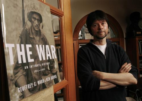 ** FILE**Documentary filmmaker Ken Burns poses at his office in Walpole, N.H., in this April 5, 2007 file photo. Burns, criticized for overlooking the role of Hispanic soldiers in his new World War II documentary, said Wednesday that nearly a half-hour of Phil Collins
