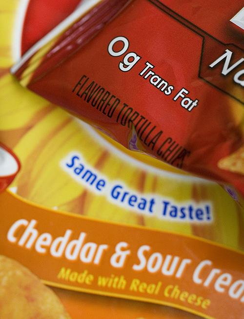A bag of chips bears the 0 grams trans fat label on Friday in New York. Such labels may be deceiving. THE ASSOCIATED PRESS, MARK LENNIHAN
