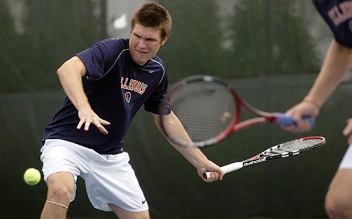 Ryan Rowe returns in his doubles match with Kevin Anderson against Northwestern on March 31 of last season. Erica Magda
