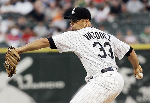 White Sox pitcher Javier Vazquez delivers during the first inning of their baseball game against Kansas City. THE ASSOCIATED PRESS, CHARLES REX ARBOGAST
