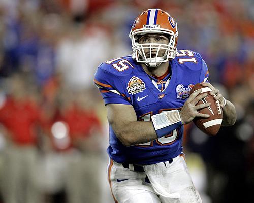 Florida quarterback Tim Tebow prepares to pass during the BCS national championship game in Glendale, Ariz. on Jan. 8. Tebow, who was used only occasionally last season, has assumed starting duties for 2007. Erica Magda
