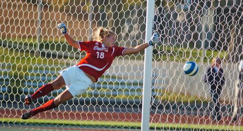 Florida goalkeeper Katie Fraine reaches for an Illinois shot on goal during the game against Florida. Adam Babcock
