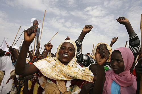 Internally displaced persons welcome United Nations Secretary-General Ban Ki-Moon. He visited the Darfur region of western Sudan on Wednesday, promising to step up pressure for a political solution to the regional conflict. THE ASSOCIATED PRESS, ZOHRA BENSEMRA
