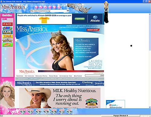 This screenshot shows the Miss America child-safe web browser, featuring Lauren Nelson. Nelson, who is the reigning Miss America, is the centerpiece of a new kid-friendly Internet browser designed to keep children away from dangerous online sites and cont Erica Magda

