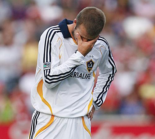 David Beckham reacts after teammate Edson Buddle received a yellow card against the Chicago Fire on Sunday in Bridgeview, Ill. The Fire won 1-0. THE ASSOCIATED PRESS, NAM Y. HUH
