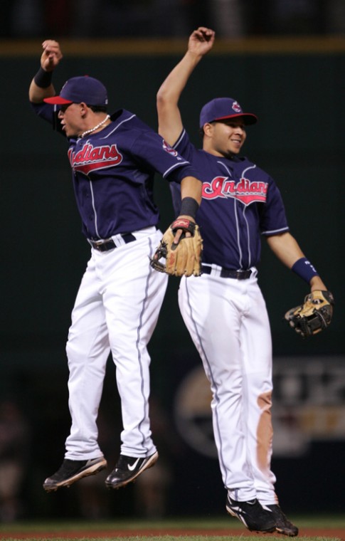 Indians players celebrate after Game 4 of the ALCS on Tuesday in Cleveland. THE ASSOCIATED PRESS, JOHN KUNTZ
