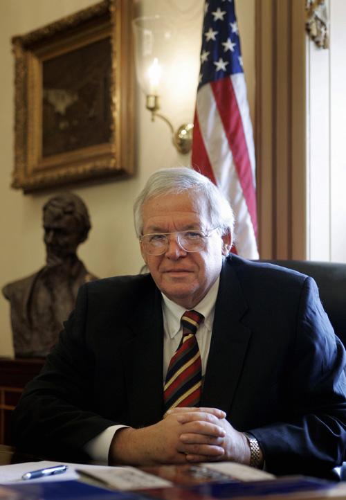 Rep. Dennis Hastert, R-Ill., is seen in his Capitol Hill office in this June 15 file photo. THE ASSOCIATED PRESS, SUSAN WALSH

