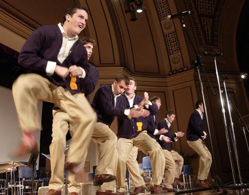 The Other Guys perform The Morrow Plots Song on the stage of Foellinger Auditorium on Saturday in a concert to honor the Centennial Celebration of the building. Laura Prusik
