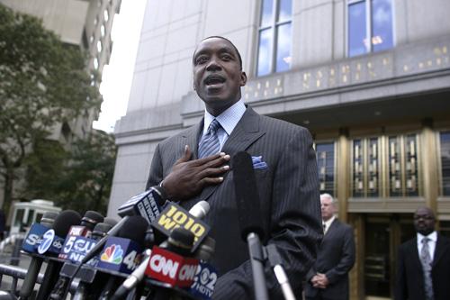 New York Knicks coach Isiah Thomas speaks outside Manhattan federal court following the jury decision in the sexual harassment lawsuit against Thomas and Madison Square Garden, on Tuesday in New York. THE ASSOCIATED PRESS, JOHN MARSHALL MANTEL
