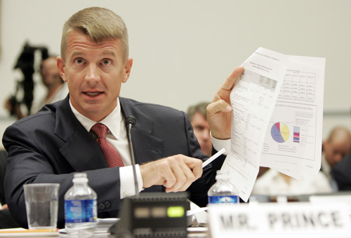 Blackwater USA founder Erik Prince testifies on Capitol Hill in Washington on Tuesday before the House Oversight Committee. THE ASSOCIATED PRESS, SUSAN WALSH
