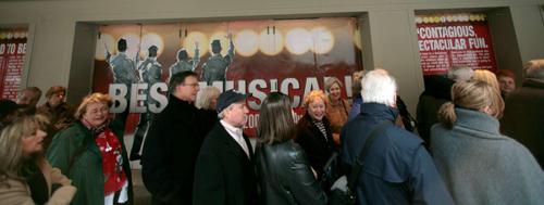 Theatergoers line up for tickets to see the Broadway musical Jersey Boys,  after the League of American Theatres Producers and a stagehands union announced a deal to end a strike in New York on Thursday. A tentative agreement will end a strike that has Bebeto Matthews, The Associated Press
