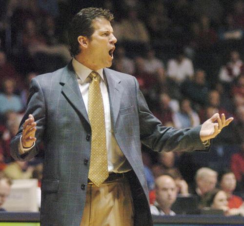 New Mexico coach Steve Alford reacts to a call during a basketball game against Mississippi in Oxford, Miss., on Dec. 1. Mississippi won 85-77. Bruce Newmam, The Associated Press
