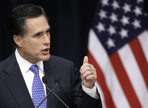 Republican presidential hopeful Mitt Romney speaks Thursday. David J. Phillip, The Associated Press
