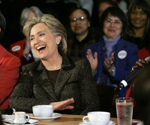 Democratic presidential hopeful Sen. Hillary Rodham Clinton, D-N.Y., laughs during a roundtable discussion in Columbia, S.C., Sunday. Elise Amendola, The Associated Press
