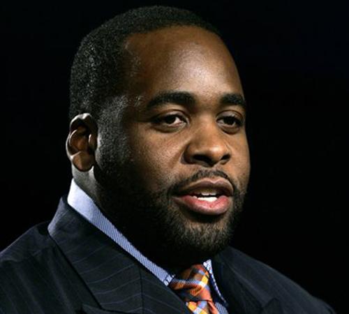 Detroit Mayor Kwame Kilpatrick speaks at the North American International Auto Show in Detroit in this Jan. 17, 2008 file photo. Kilpatrick exchanged romantic text messages with top aide, Christine Beatty, contradicting their denials in court that they ha Paul Ssancya
