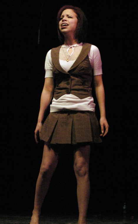Tricia Rodriguez, senior in LAS, performs in The Vagina Monologues, Friday. Katie Lafferty
