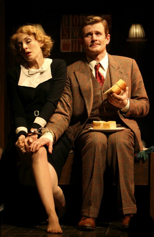 This undated photo provided by Boneau/Bryan-Brown shows Jennifer Ferrin, left, and Charles Edwards in a scene from The 39 Steps. Joan Marcus, The Associated Press
