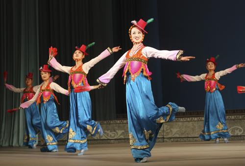 North Korean dancers perform at the Mansudae Art Theater in Pyongyang to entertain the visiting New York Philharmonic orchestra which is beginning a two day visit to North Korea on Monday, Feb. 25, 2008. David Guttenfelder, The Associated Press
