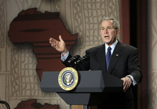 President Bush gestures as he speaks at the Smithsonian National Museum of African Art, Thursday, Feb. 14, 2008 in Washington. Pablo Martinez Monsivais, The Associated Press

