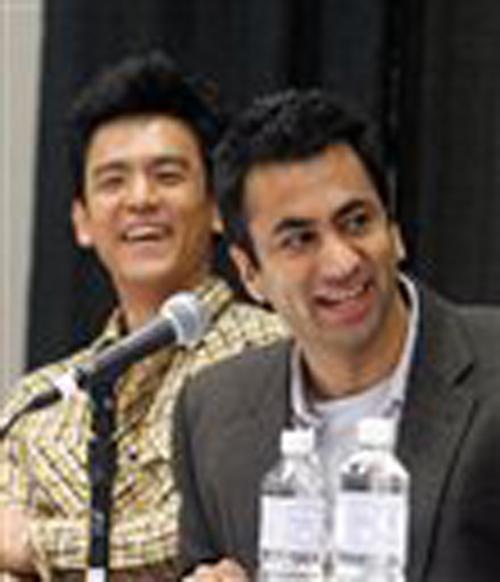 Actors Kal Penn, right, and John Cho from Harold & Kumar Escape from Guantanamo Bay participate in a panel discussion at the SXSW Film Festival in Austin, Texas on Sunday, March 9, 2008. Jack Plunkett, The Associated Press
