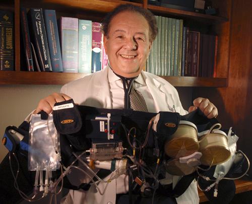 UCLA Associate Clinical Professor Victor Gura shows off a portable hemodialysis machine designed to filter waste from blood. Gura invented the device with the aim of allowing patients with kidney failure to treat themselves on a continual basis. Christopher Shane, Daily Bruin of UCLA
