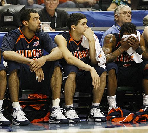 Illinois watches its 2008 season come to an end during the Big Ten Tournament final against Wisconsin at Conseco Fieldhouse in Indianapolis on March 16. The Badgers won the game 61-48. Erica Magda
